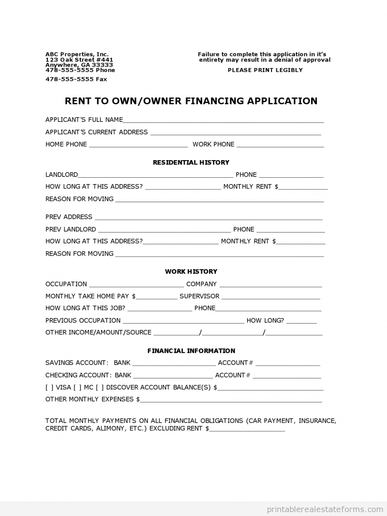 RENTAL & OWNER FINANCE APPLICATION