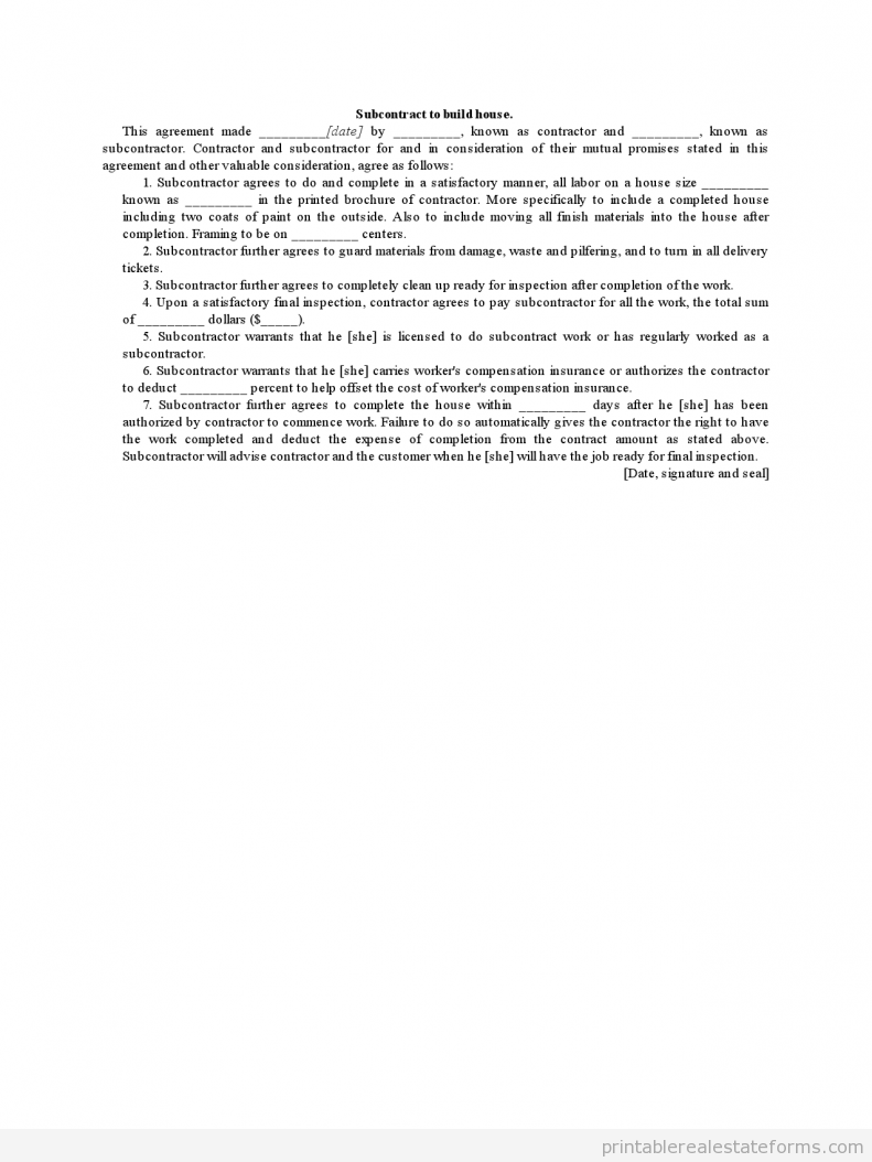 Subcontract to Build House