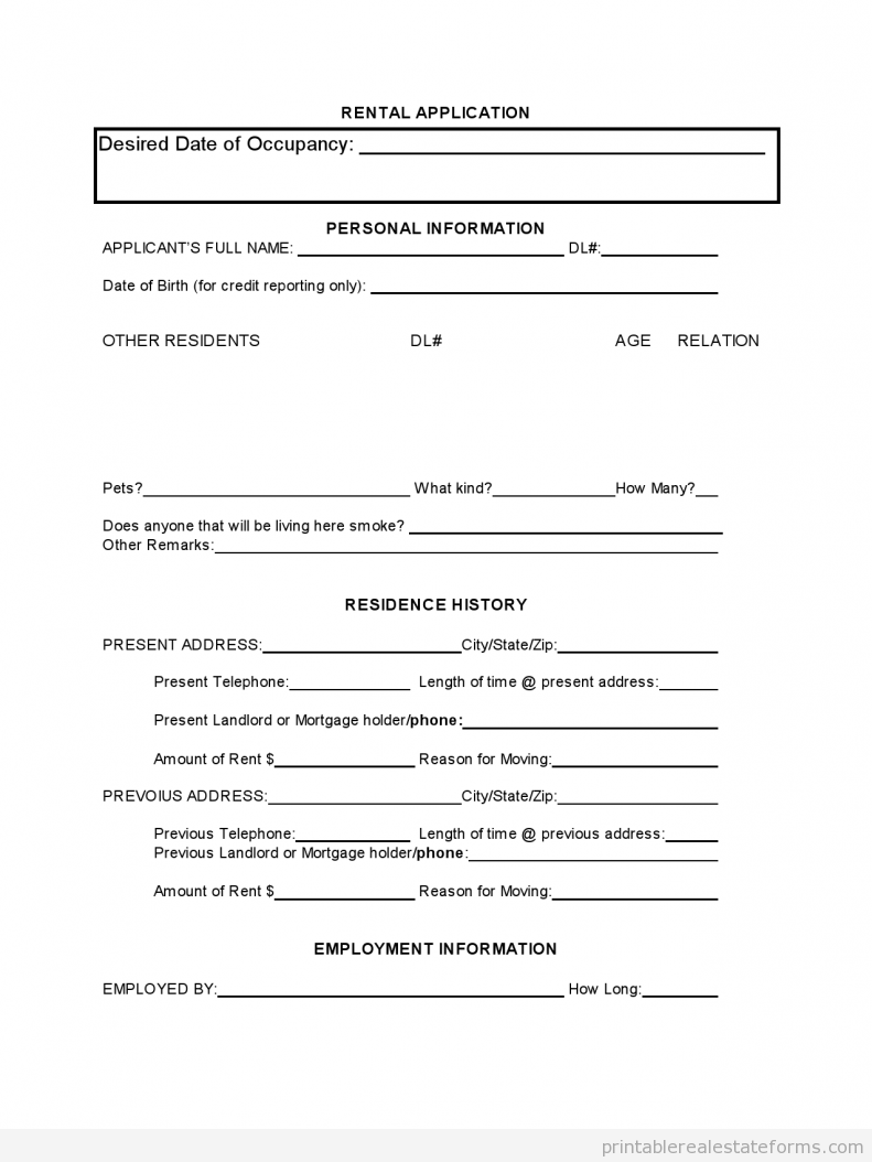 TENANT RENTAL APPLICATION