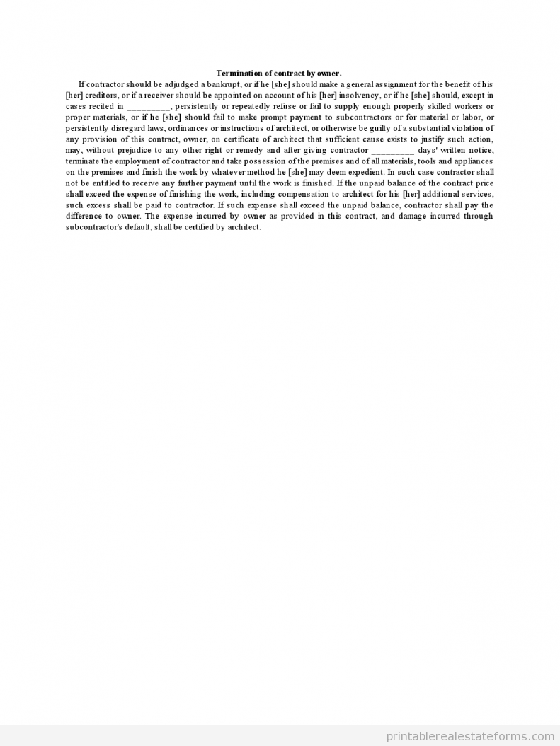 Termination of Contract by Owner