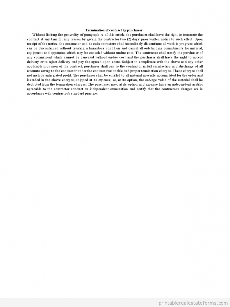 Termination of Contract by Purchaser