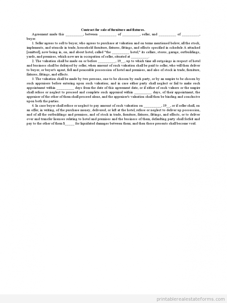 Contract for Sale of Furniture and Fixtures