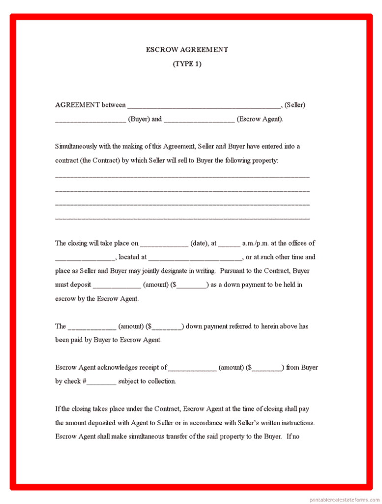 Sample Escrow Agreement Template Form