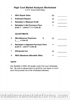 High Cost Market Analysis Worksheet