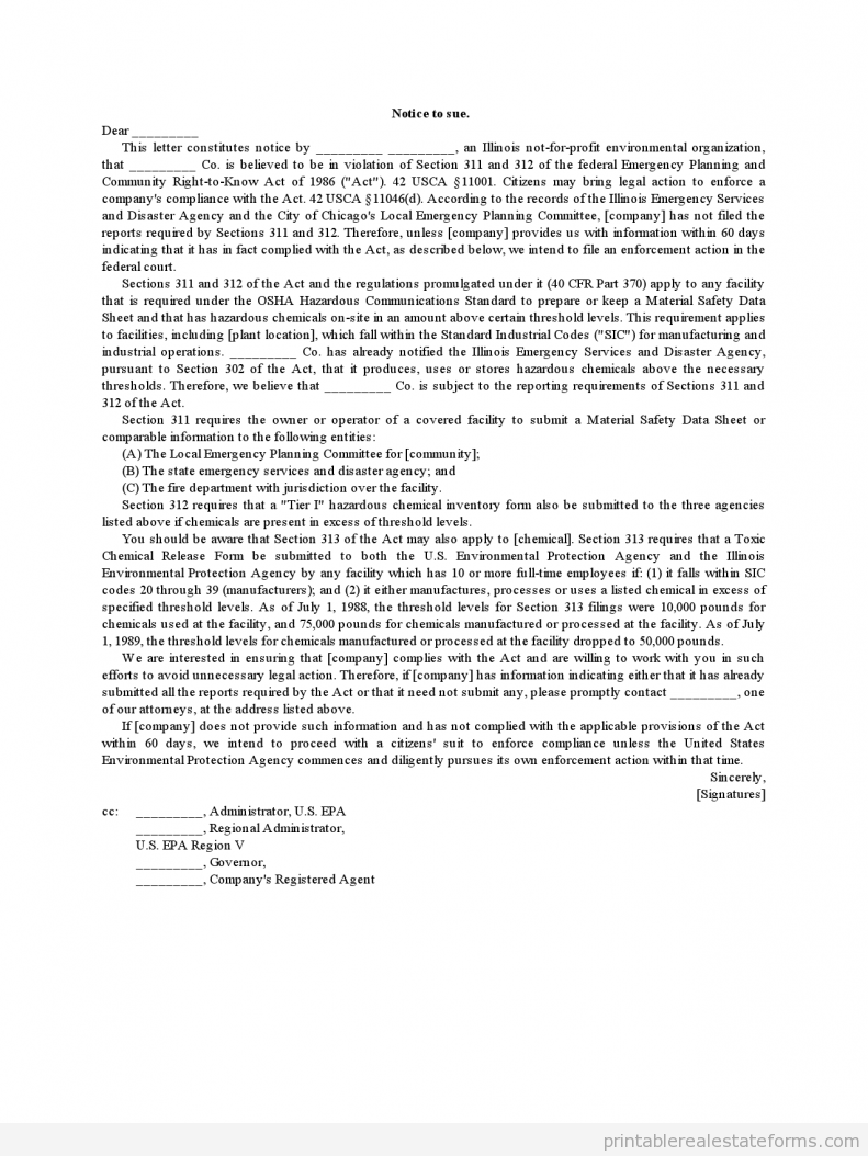 Notice to Sue
