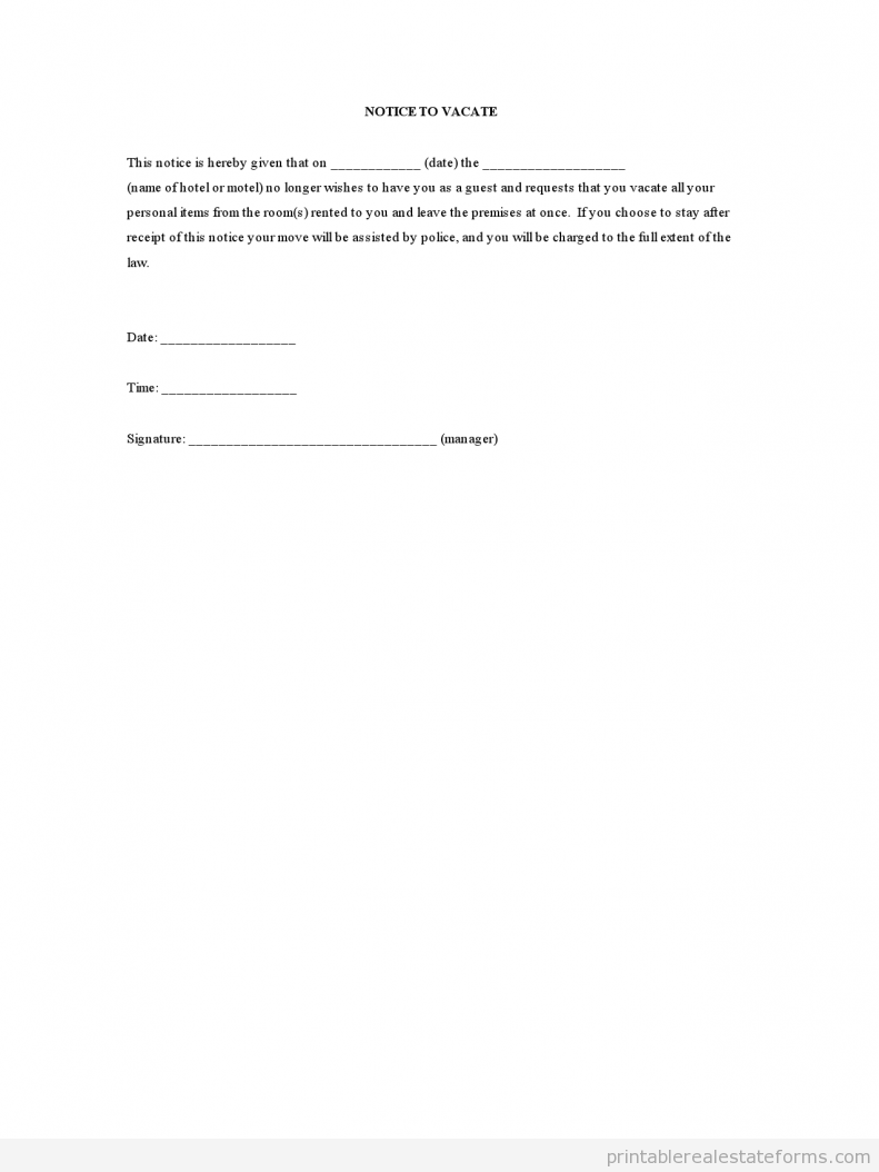 Notice to Vacate
