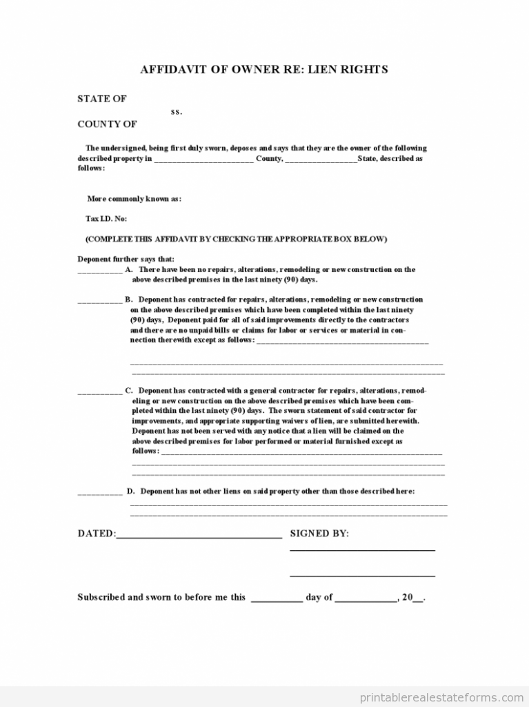 AFFIDAVIT OF OWnership