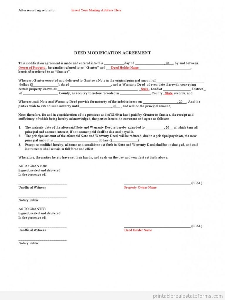 Deed Modification Agreement