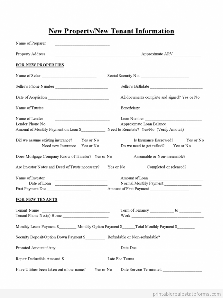 New Property or New Tenant Info