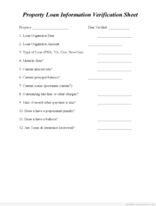 PROPERTY LOAN INFO VERIFICATION SHEET