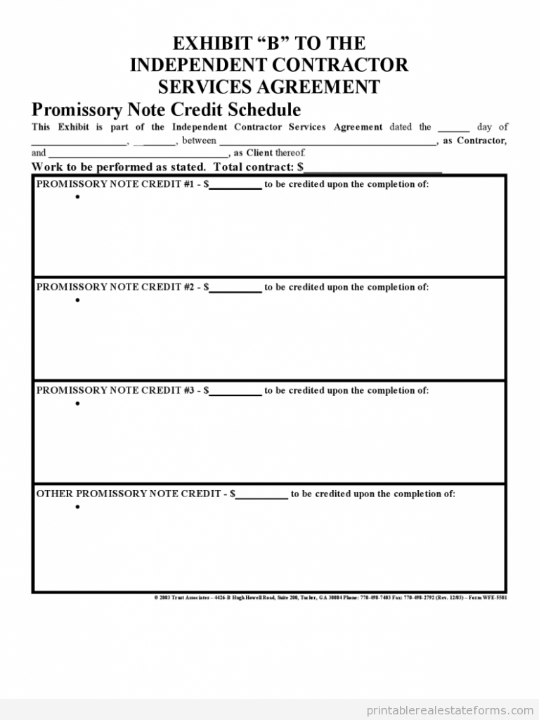 Promissory Note Credit Scedule