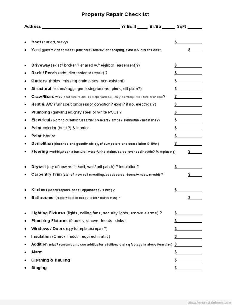 Property Repair Checklist