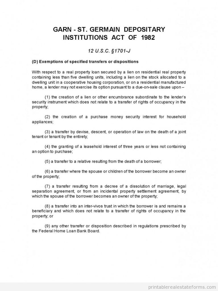 REFERENCE -- GARN ST GERMAIN ACT