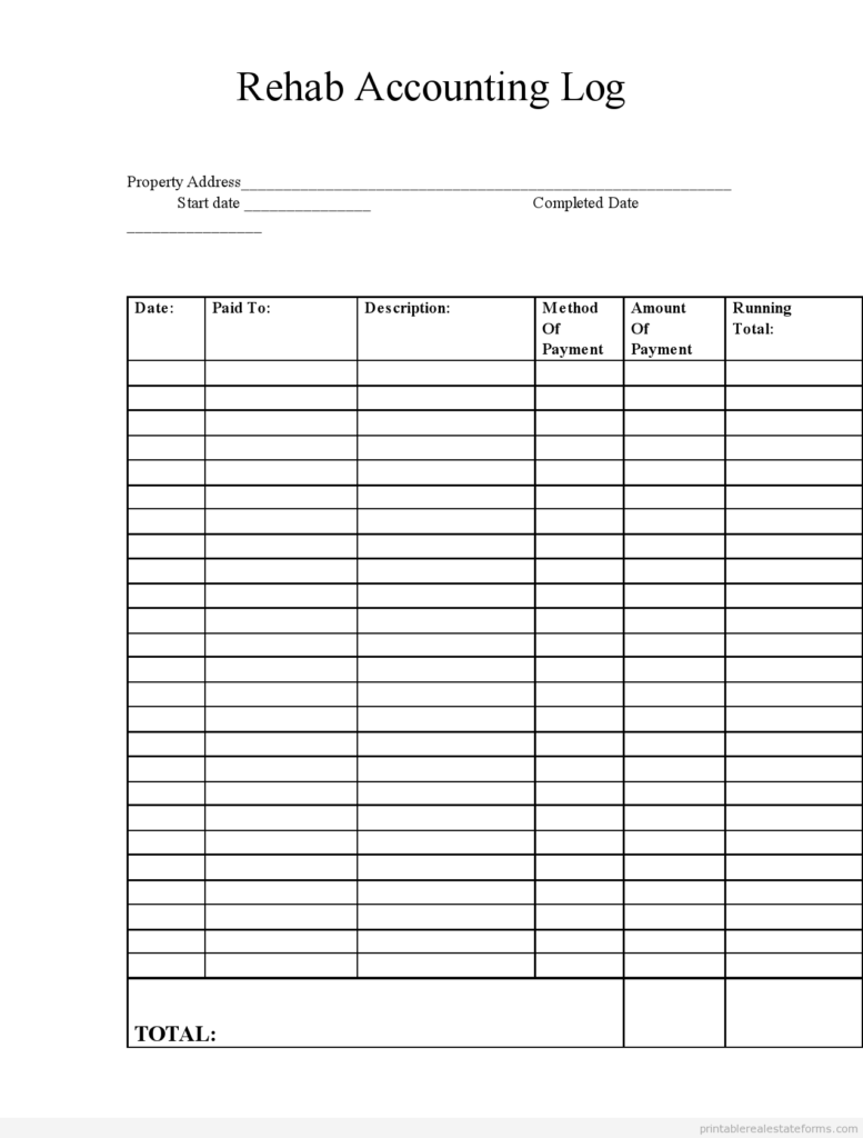 Rehab Accounting Log