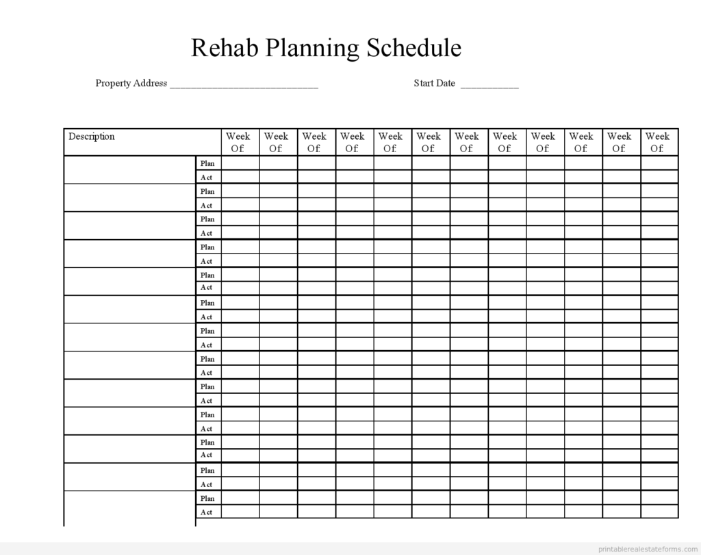 Rehab Planning Schedule