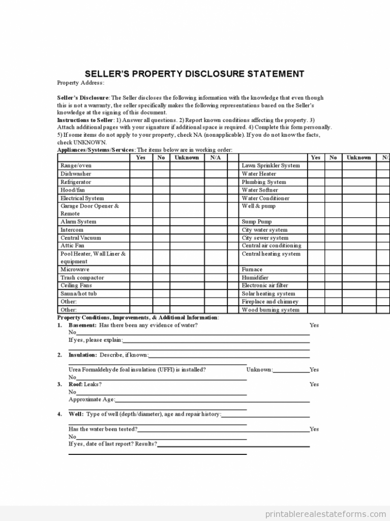 SELLER Property Disclosure Statment