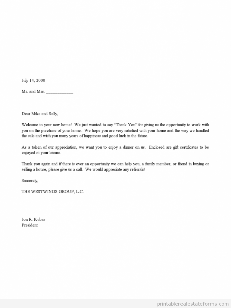 Sales Thank You and Gift Certificate Letter