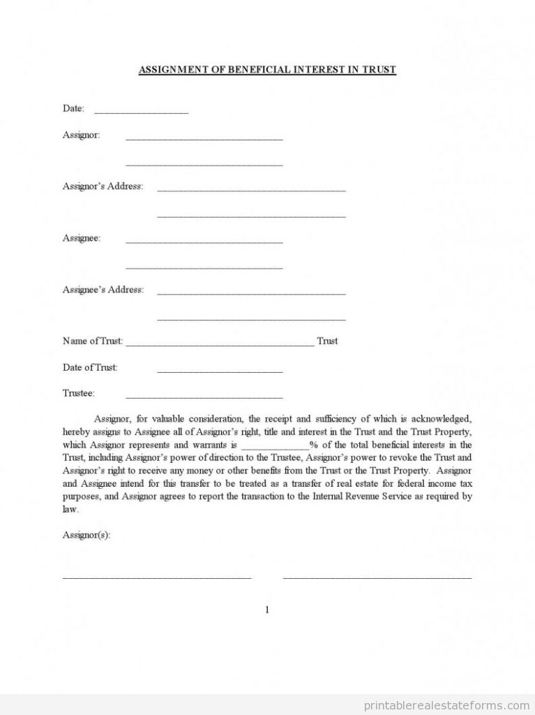 TrustAssignment Of Benificial Interest