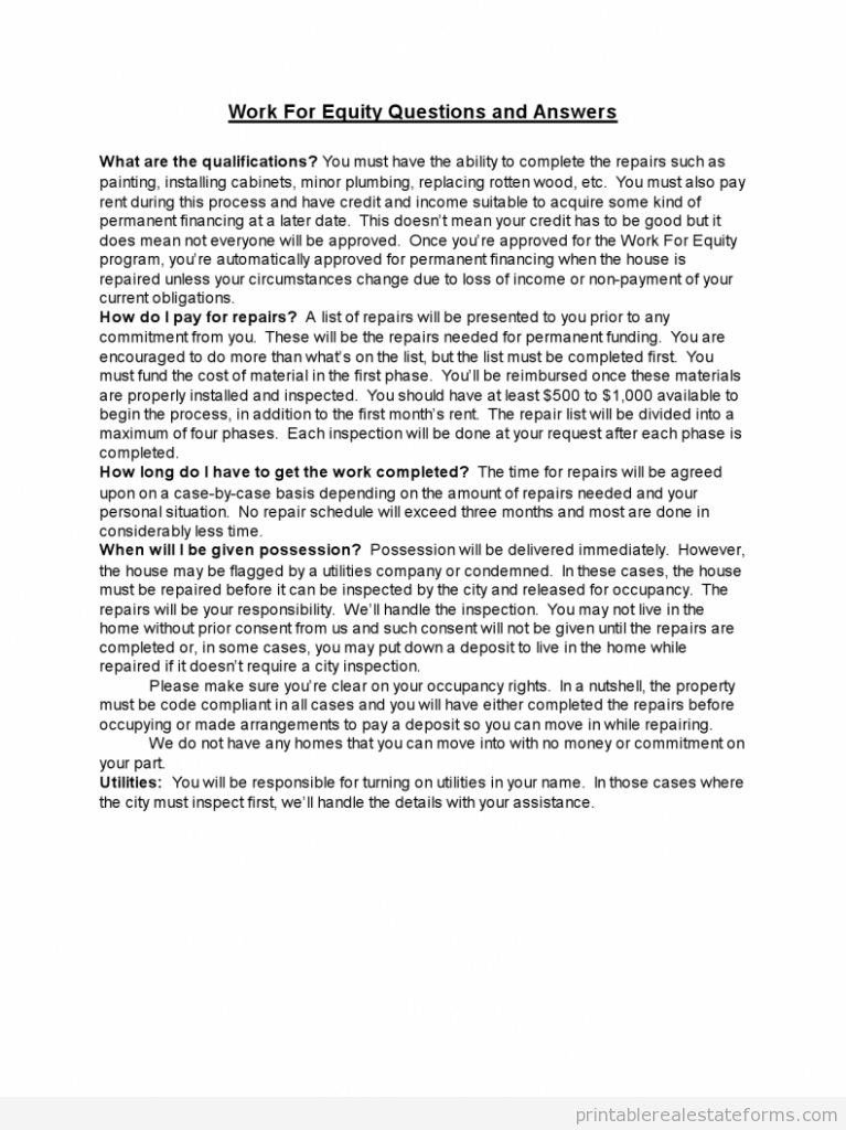 Work For Equity Questions and Answers