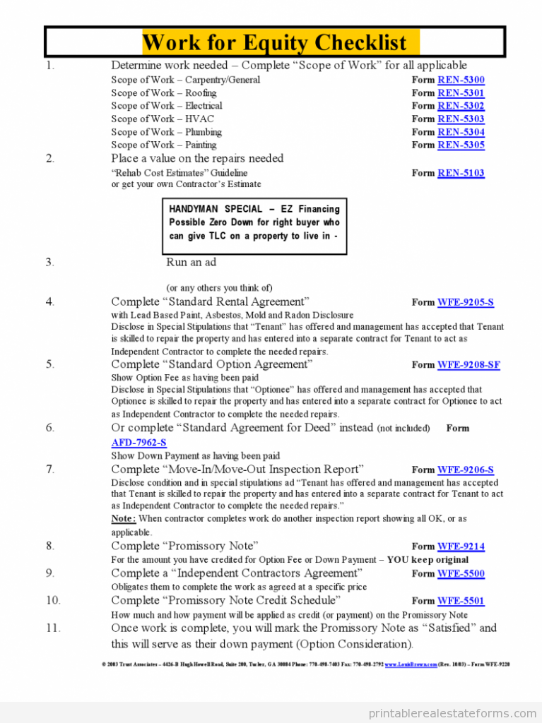 Work for Equity Checklist