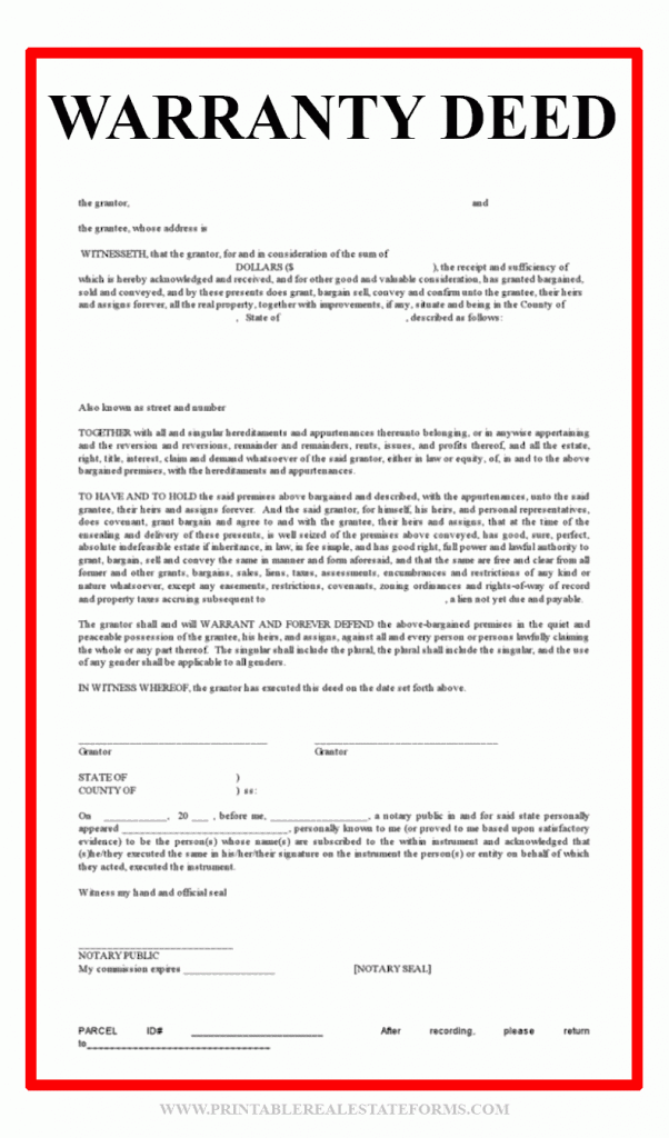 Sample Warranty Deed Template Form
