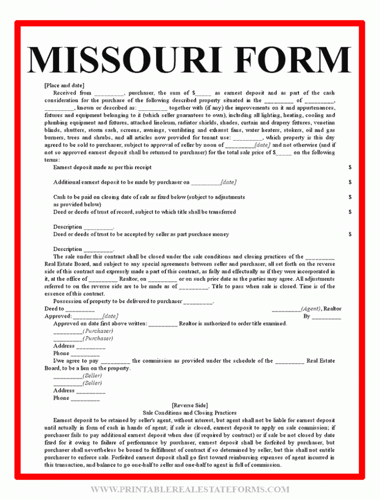 Sample Missouri Form Template Form