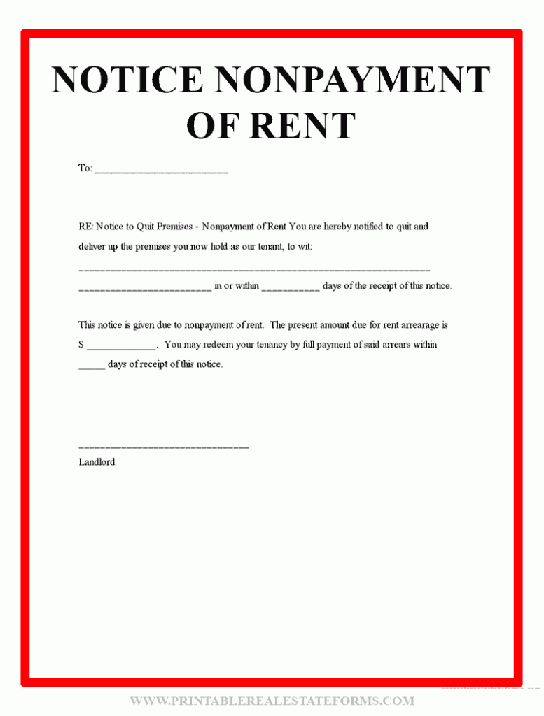 Sample Notice Nonpayment Of Rent Template Form