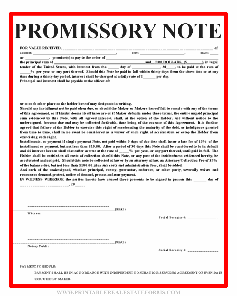 Sample Promissory Note Template Form