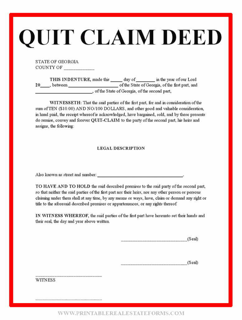 Sample Quit Claim Deed Template Form